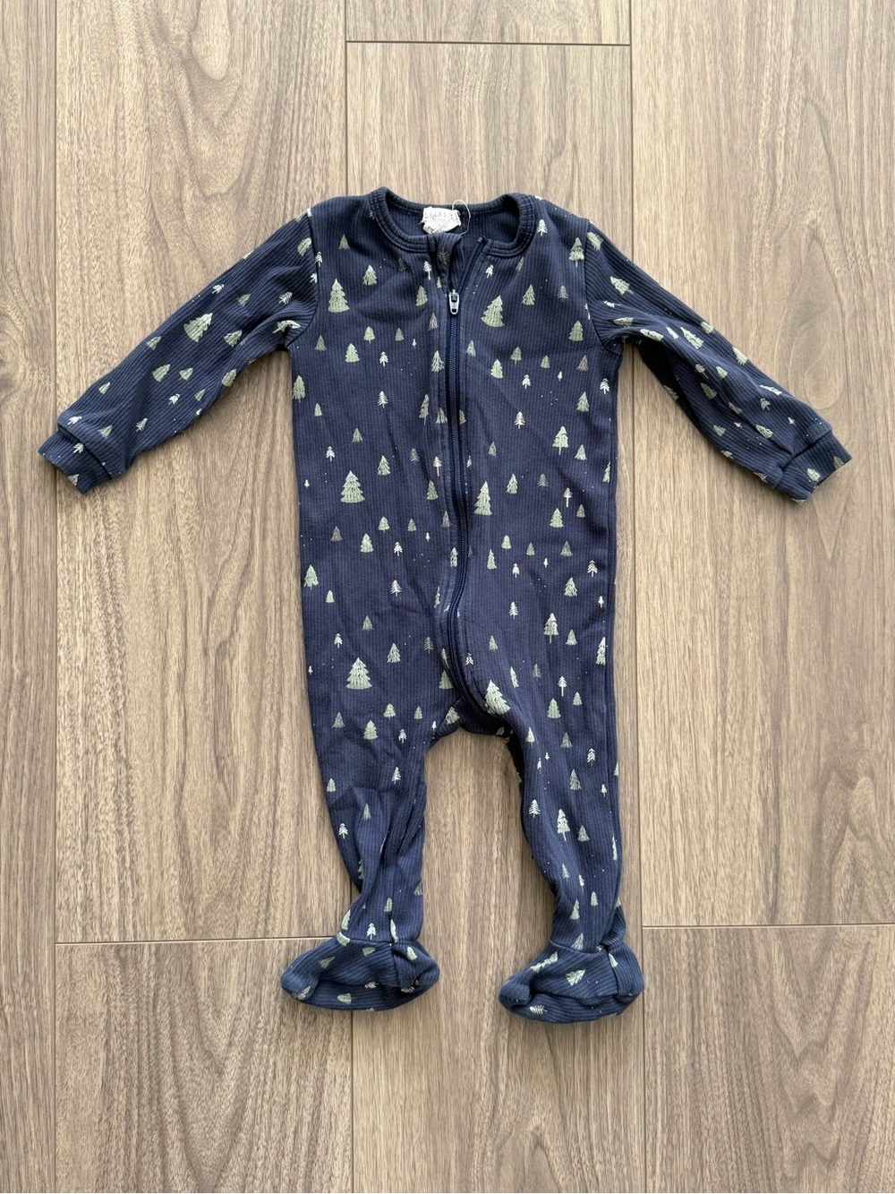 FIRSTS by Petit Lem Baby Navy Blue Tree-Print One-Piece Zipper Footed Pajamas